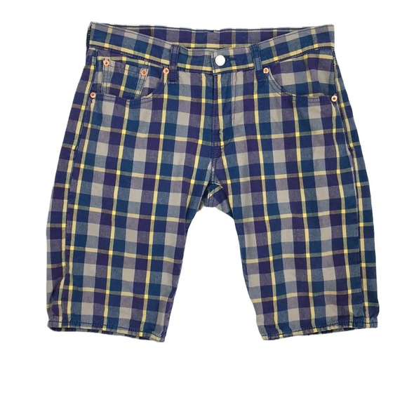 Levis Blue Purple Plaid 504 Chino Shorts Mens 30 Flat Front 100%‎ Cotton - Picture 1 of 12